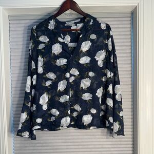 Dalia sheer navy and white magnolia print blouse